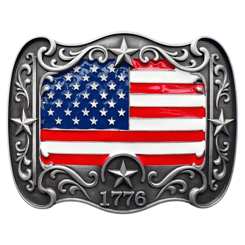 7085 Western Belt Buckle Vintage Rodeo American Flag 1776 Cowboy Belt
